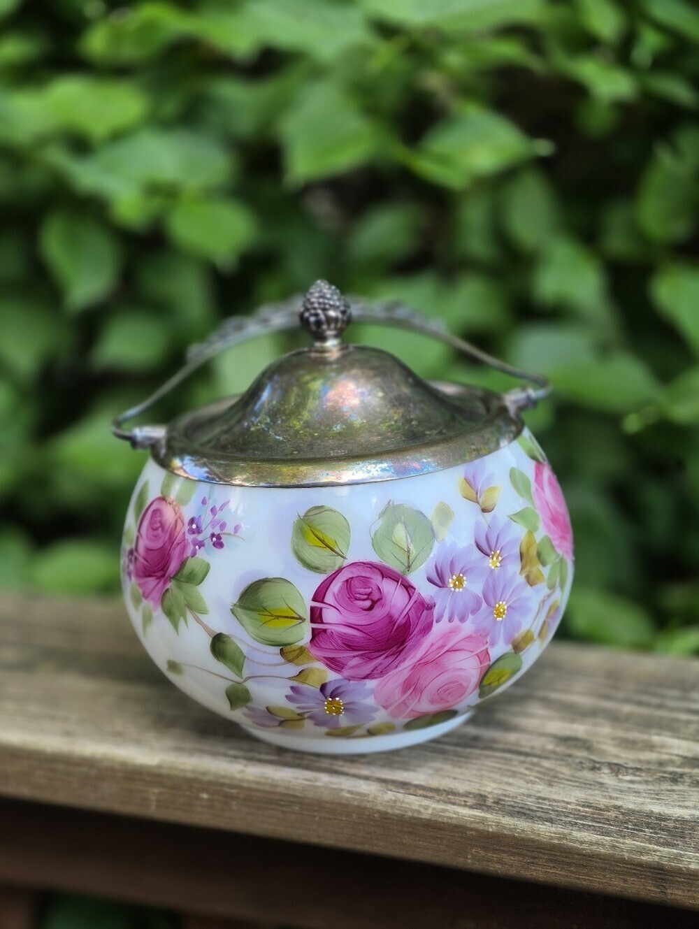 Antique Victorian Biscuit Barrel Satin Glass